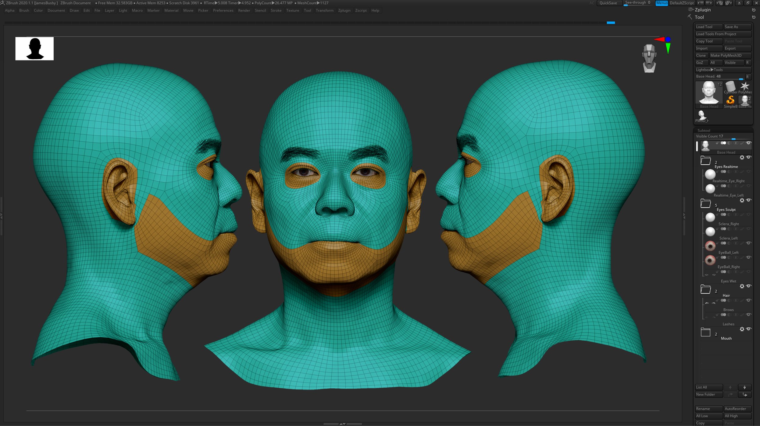Retopologising a head in zbrush